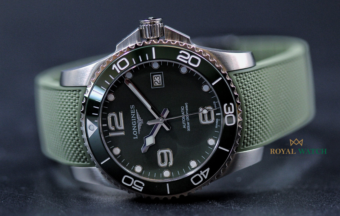 Longines Hydroconquest 41mm Green Dial on Rubber (New)